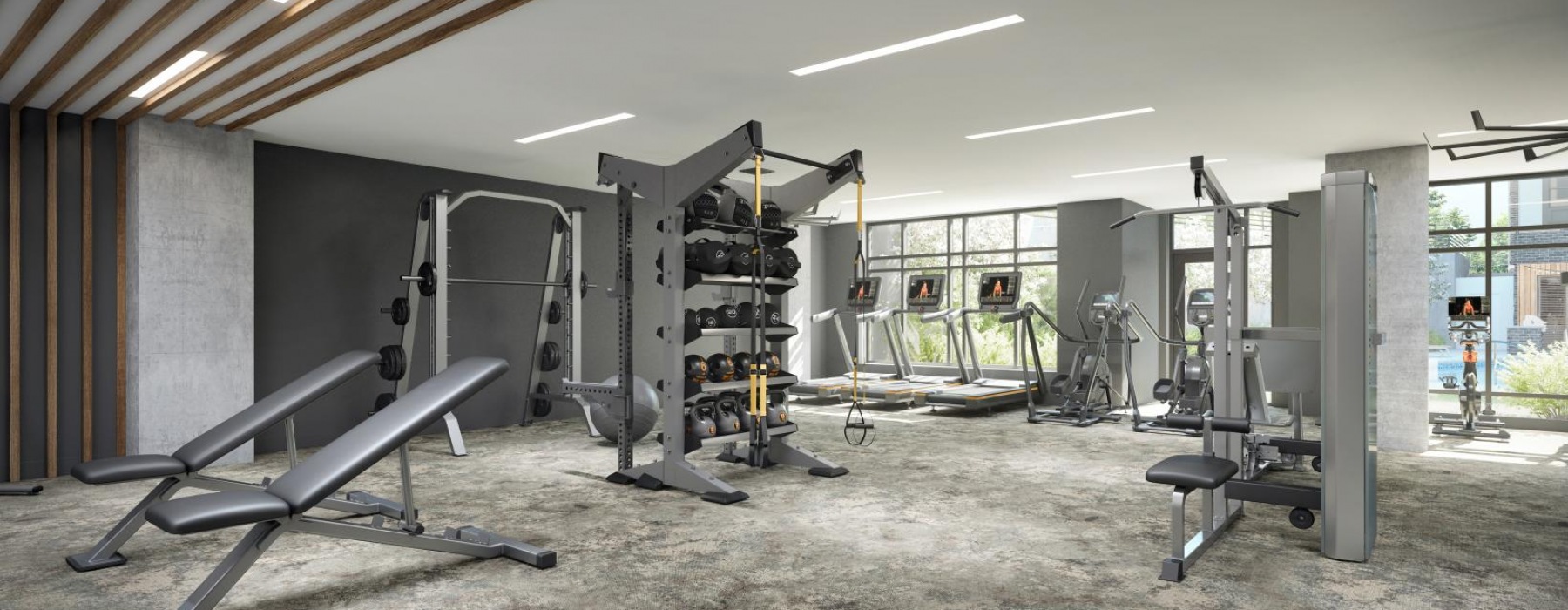 a gym with treadmills